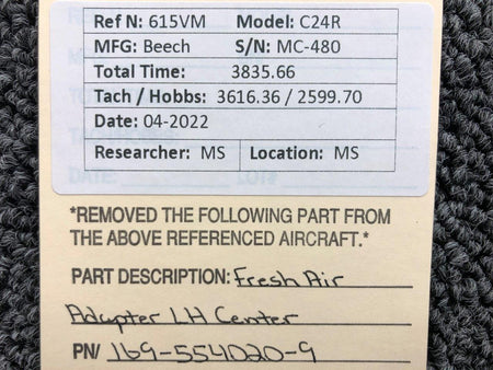 169-554020-9 Beechcraft C24R Fresh Air Adapter Center LH BAS Part Sales | Airplane Parts