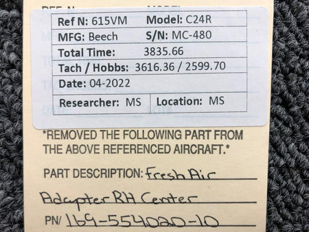 169-554020-10 Beechcraft C24R Fresh Air Adapter Center RH BAS Part Sales | Airplane Parts
