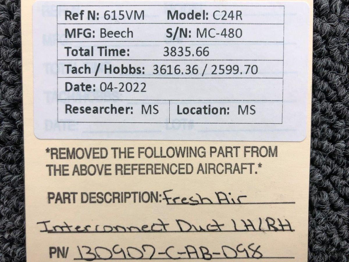 130907-C-AB-098 Beechcraft C24R Fresh Air Interconnect Duct LH / RH BAS Part Sales | Airplane Parts