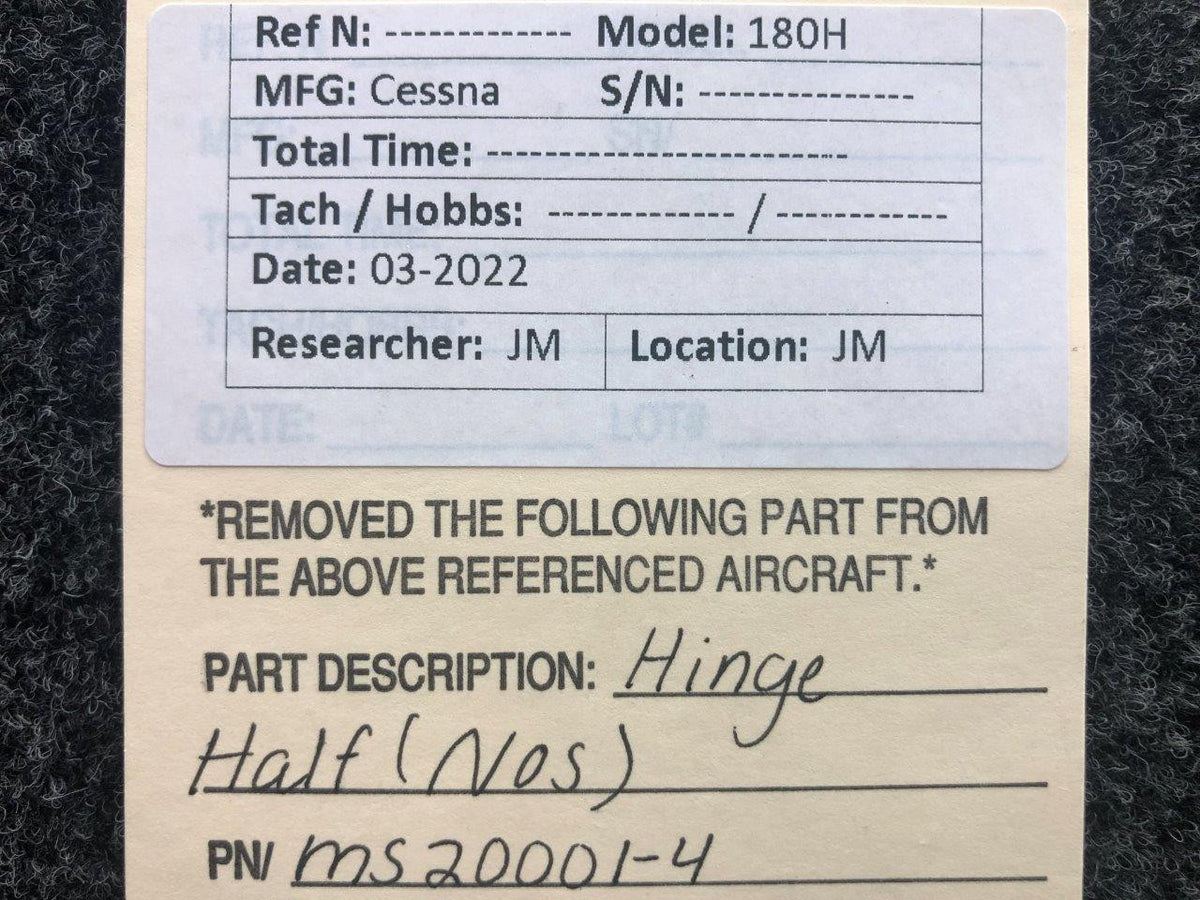 MS20001-4 Cessna 180H Hinge Half (NEW OLD STOCK) BAS Part Sales | Airplane Parts