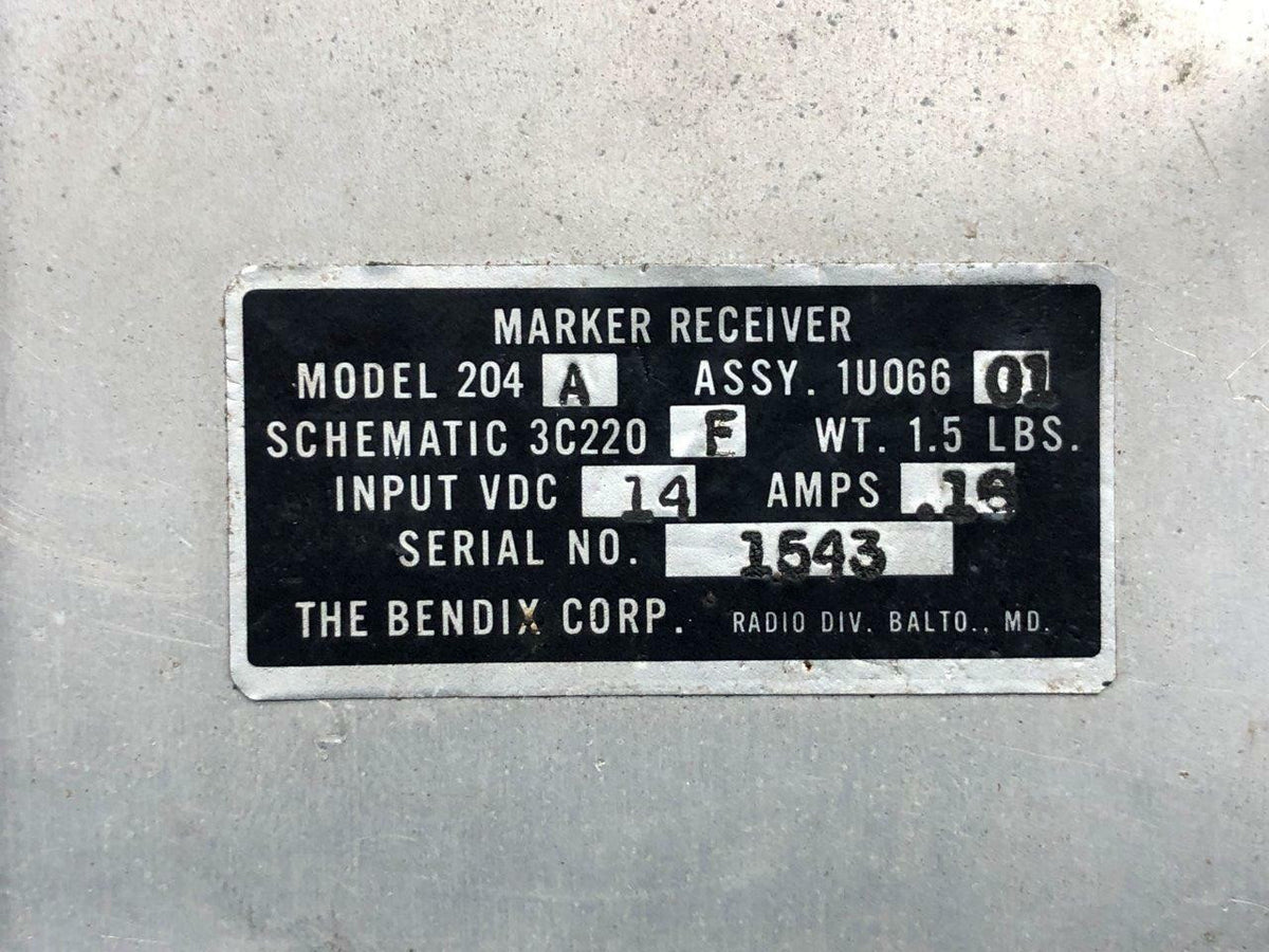 Bendix 1U066-01 Bendix 204A Marker Receiver Volts 14