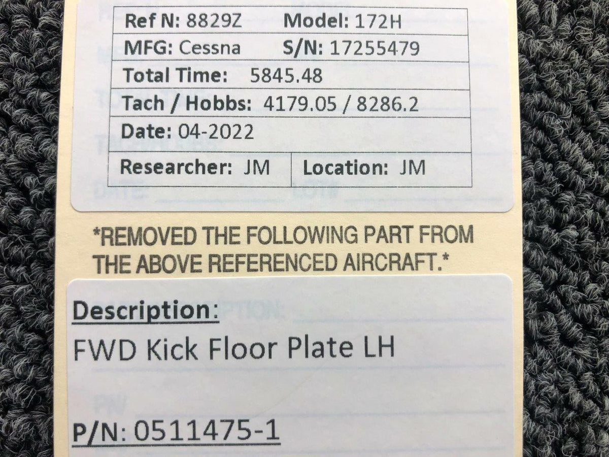 0511475-1 Cessna 172H Forward Kick Floor Plate LH BAS Part Sales | Airplane Parts