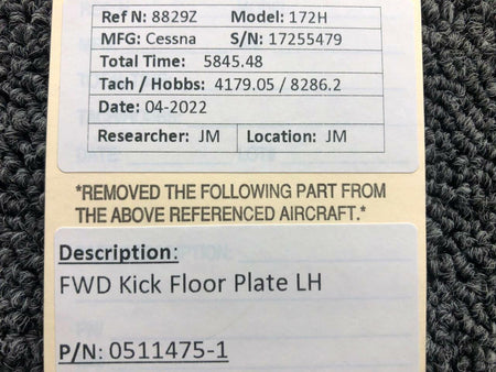 0511475-1 Cessna 172H Forward Kick Floor Plate LH BAS Part Sales | Airplane Parts
