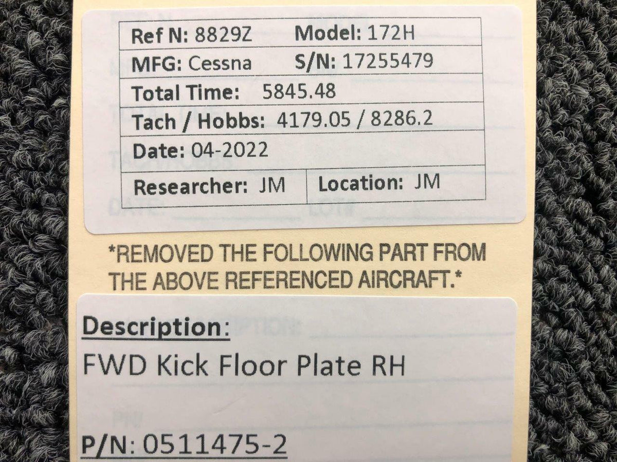 0511475-2 Cessna 172H Forward Kick Floor Plate RH BAS Part Sales | Airplane Parts