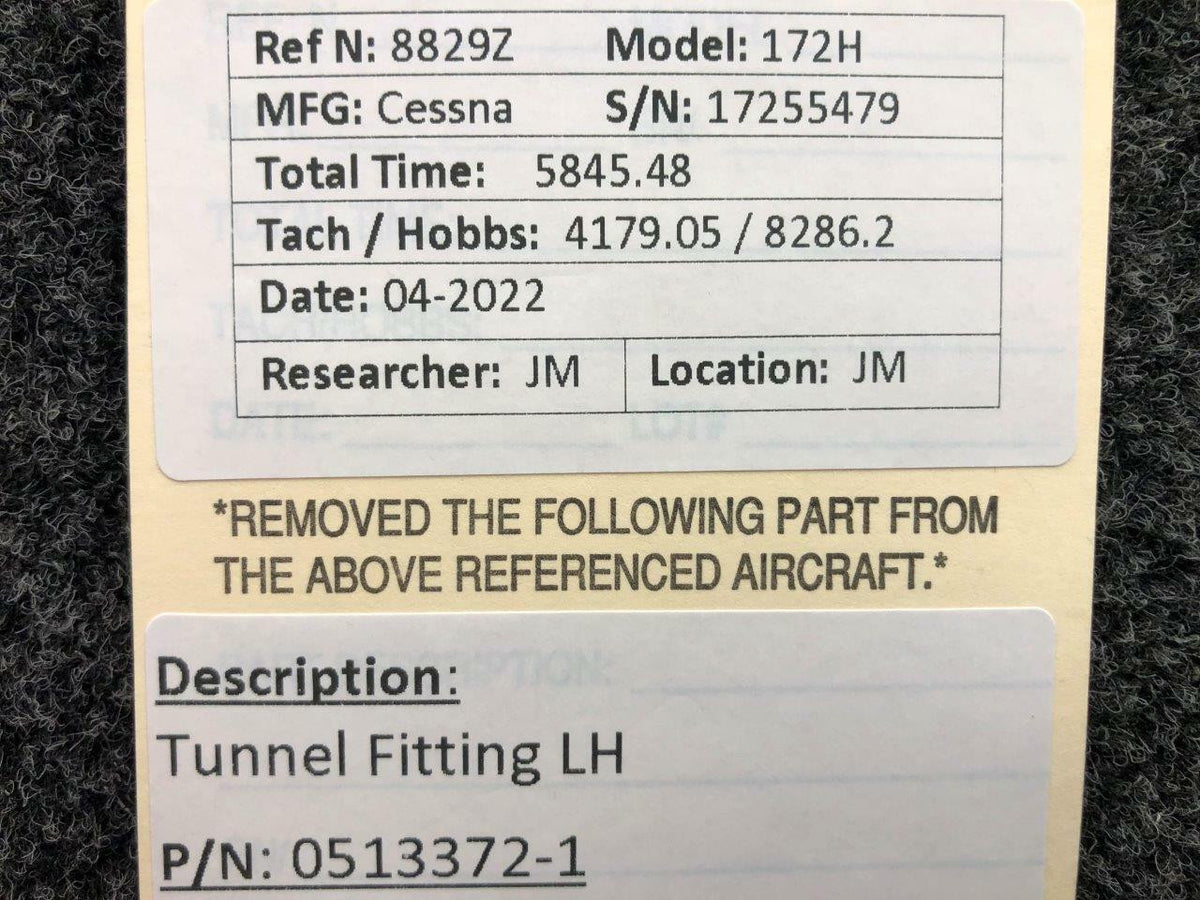 Cessna Aircraft Parts 0513372-1 Cessna 172H Tunnel Fitting LH