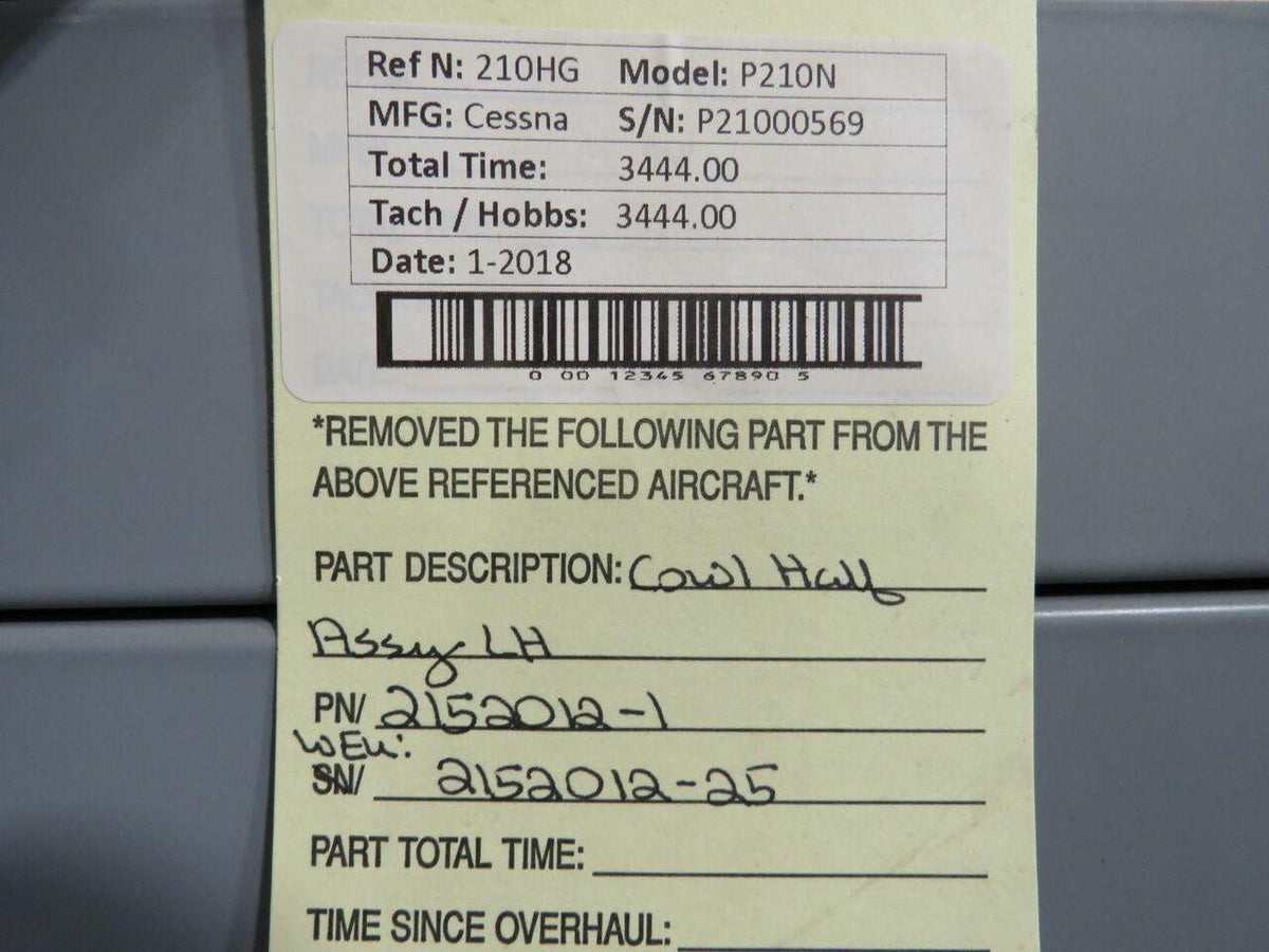 Cessna Aircraft Parts 2152012-1 WEU 2152012-25 Cessna P210N Cowl Half Assembly LH
