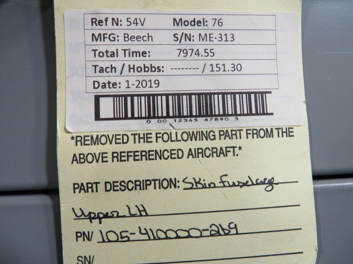 Beechcraft Parts 105-410000-269 Beechcraft 76 Skin Fuselage Upper LH