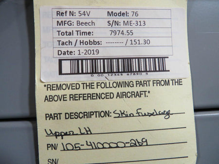 Beechcraft Parts 105-410000-269 Beechcraft 76 Skin Fuselage Upper LH