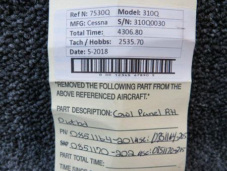 Cessna Aircraft Parts 0851164-201 / 0851170-202 Cessna 310Q Cowl Panel Outboard RH