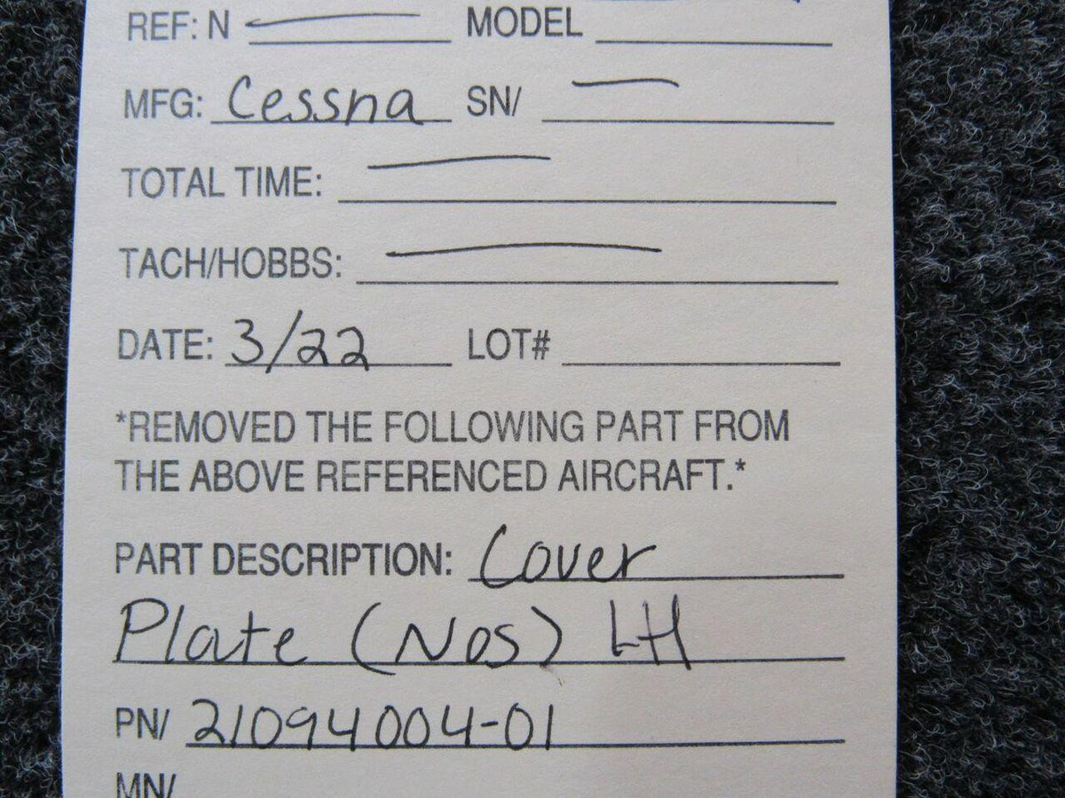 Cessna Aircraft Parts 21094004-01 Cessna Cover Plate LH NEW OLD STOCK