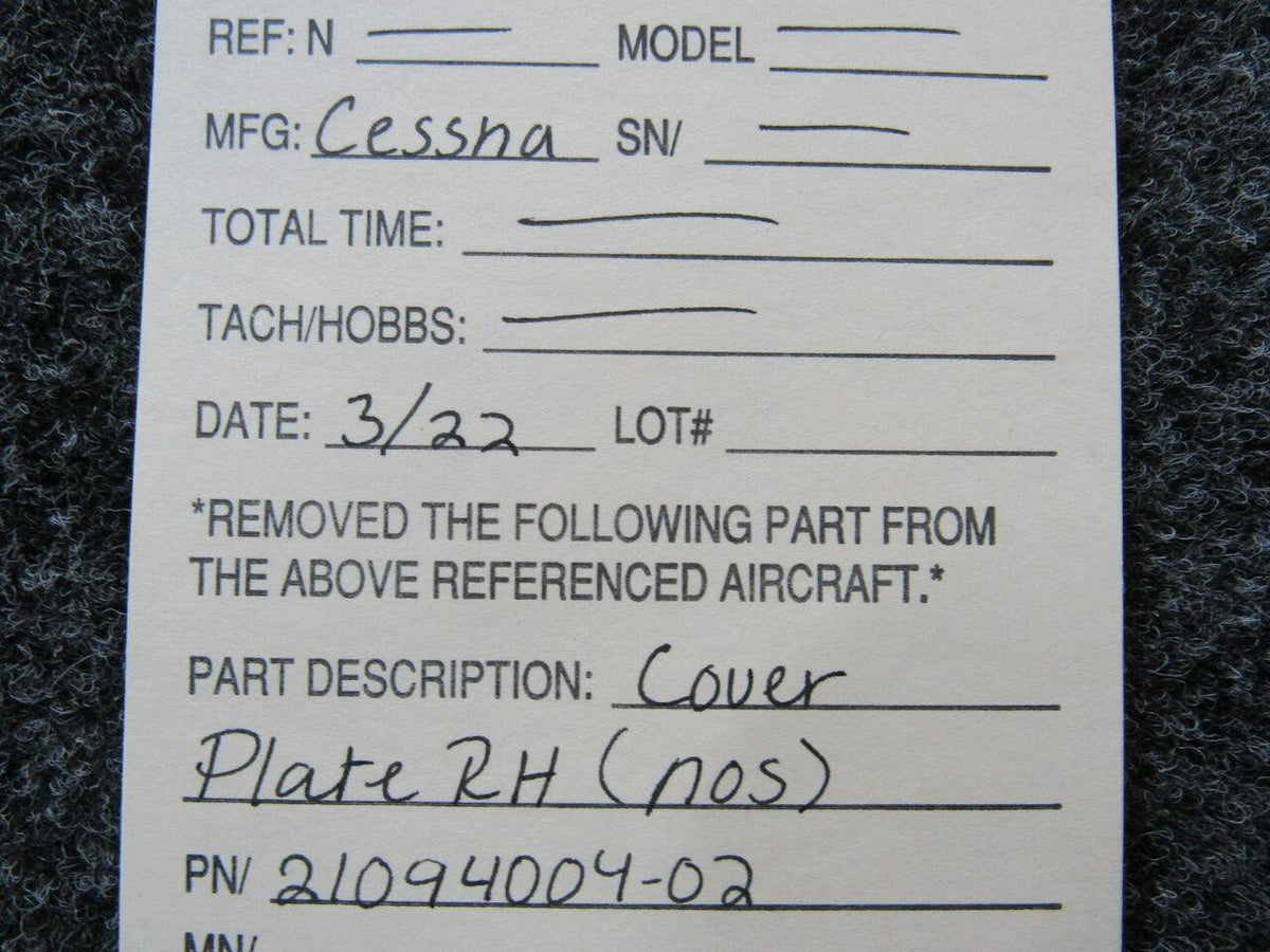 21094004-02 Cessna Cover Plate RH (NEW OLD STOCK) BAS Part Sales | Airplane Parts