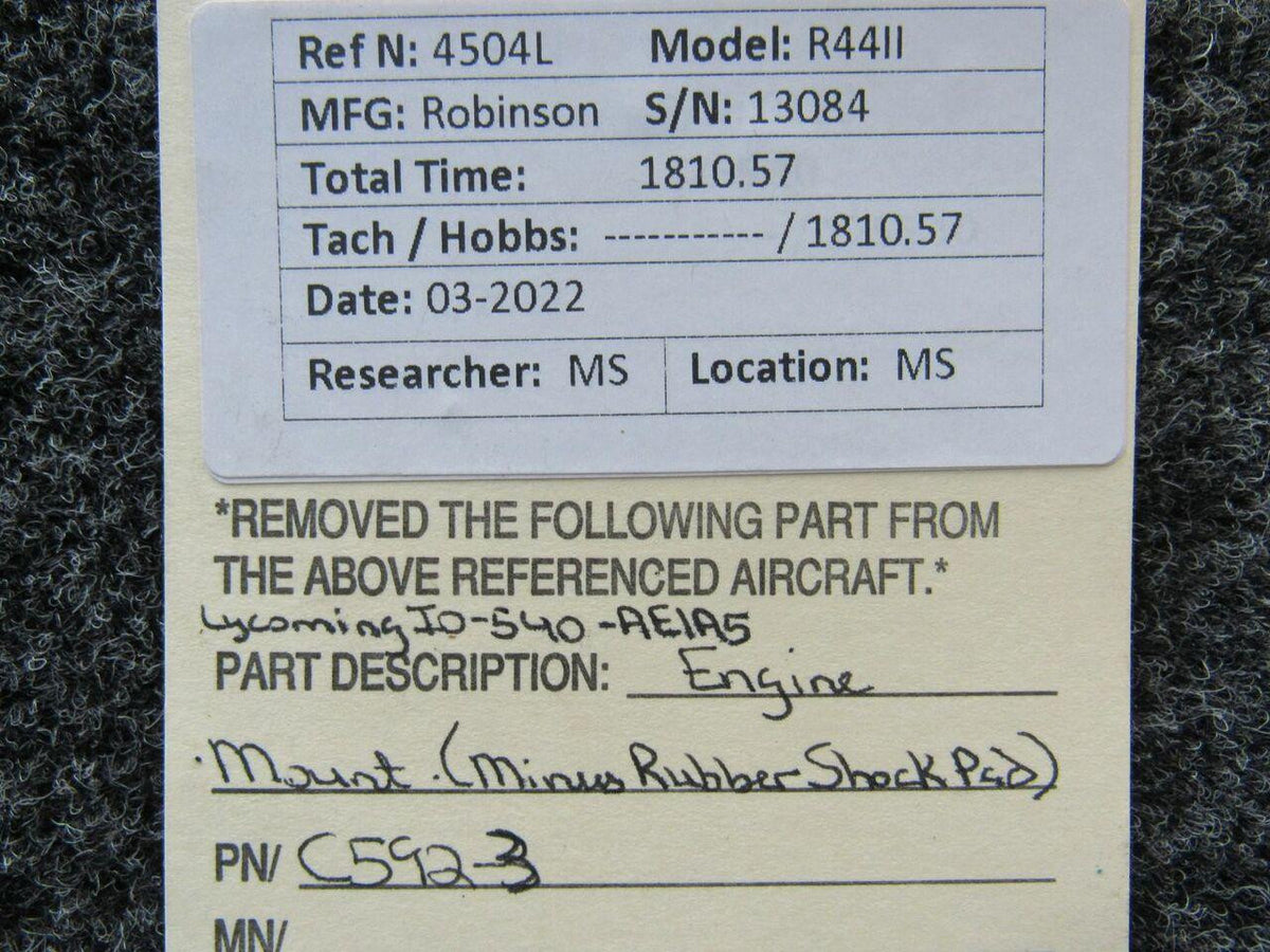 Lycoming C592-3 Robinson R44II Lycoming IO-540-AE1A5 Engine Mount Minus Rubber Pad