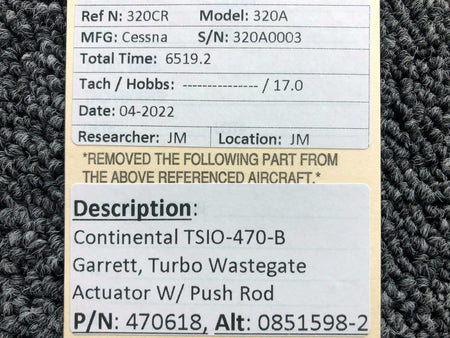Garrett 470618 ALT 0851598-2 Garrett Corp Turbo Wastegate Actuator W/ Push Rod
