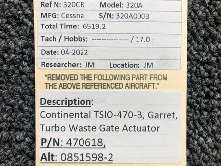 Garrett 470618 ALT 0851598-2 Garrett Corp Turbo Wastegate Actuator