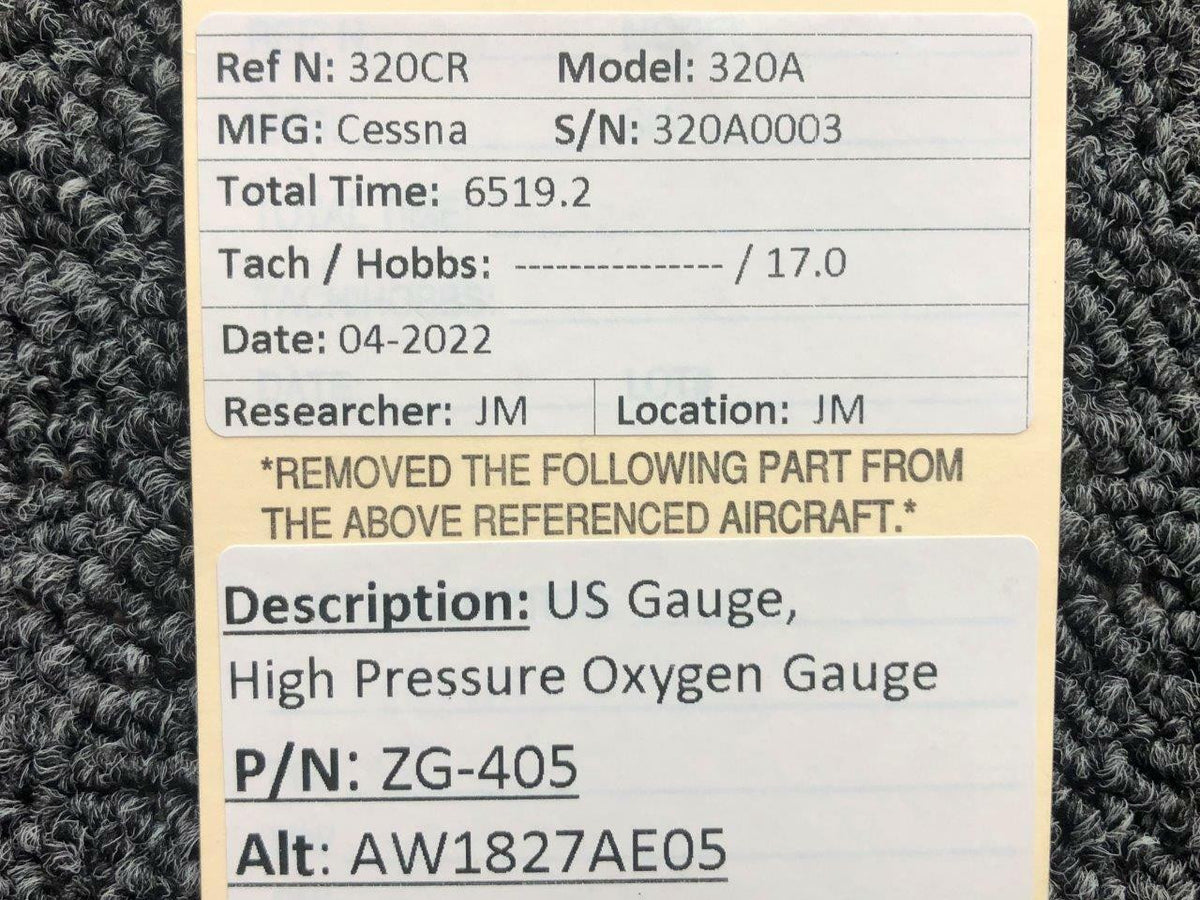 US Gauge ZG-405 ALT AW1827AE05 US Gauge High Pressure Oxygen Indicator