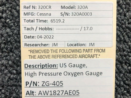US Gauge ZG-405 ALT AW1827AE05 US Gauge High Pressure Oxygen Indicator