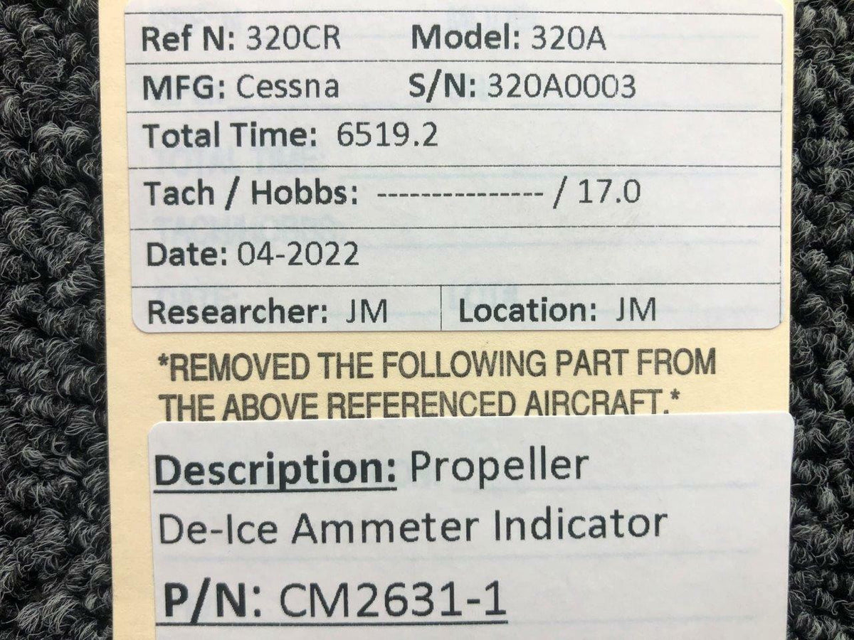 Cessna Aircraft Parts CM2631-1 Cessna 320A Propeller De-Ice Ammeter Indicator