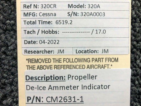 Cessna Aircraft Parts CM2631-1 Cessna 320A Propeller De-Ice Ammeter Indicator