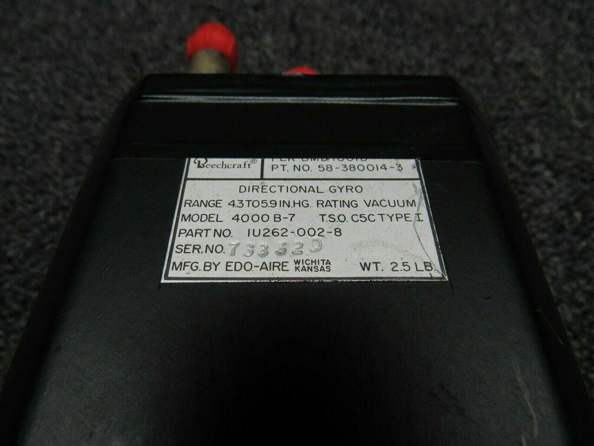 Edo-Aire 1U262-002-8 M/N 4000B-7 Edo-Aire / Beechcraft Directional Gyro Indicator
