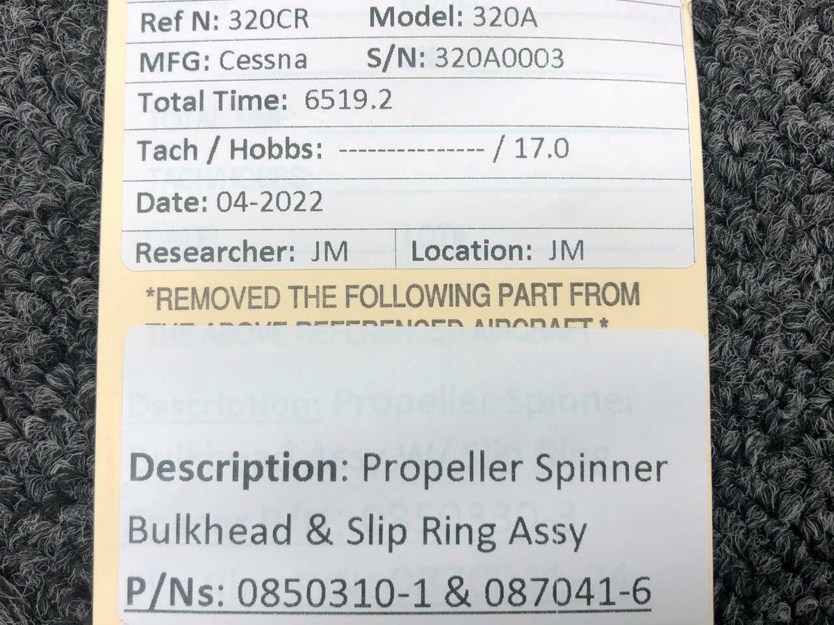 Cessna Aircraft Parts 0850330-3 / 0870041-24 Cessna 320A Propeller Spinner Bulkhead Assy W/ Slip Ring