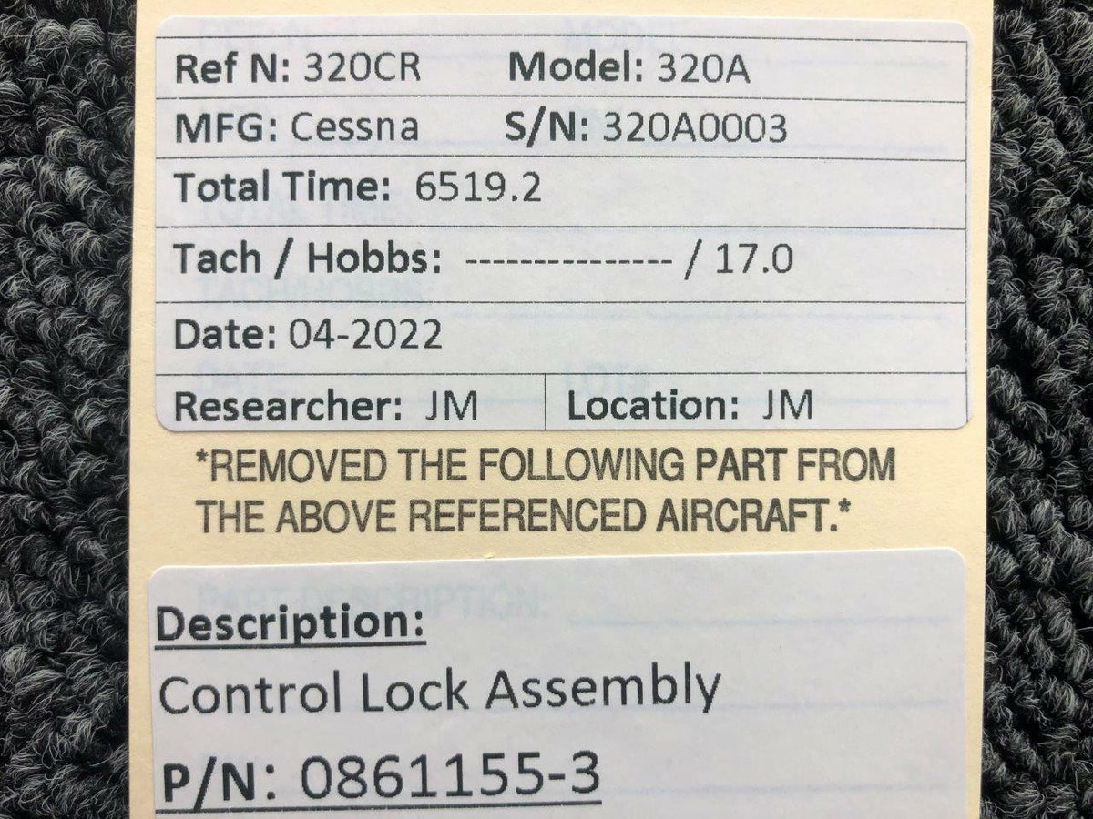 Cessna Aircraft Parts 0861155-3 Cessna 320A Control Lock Assembly