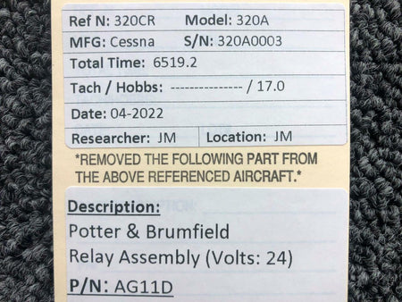 AG11D Potter & Brumfield Relay Assembly (Volts: 24) BAS Part Sales | Airplane Parts