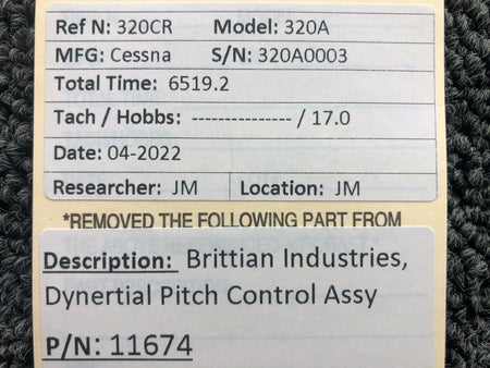 Brittain Industries 11674 Brittain Industries Dynertial Pitch Control Assembly