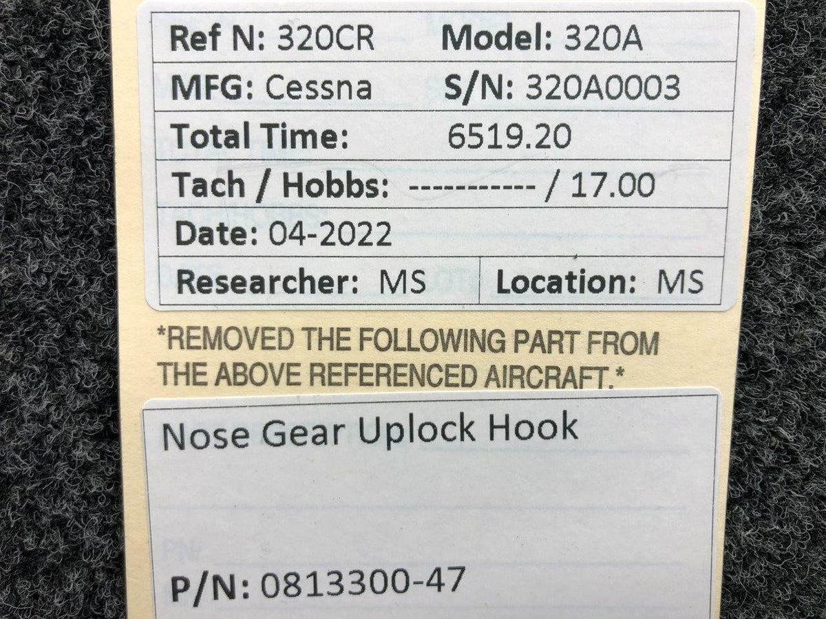 0813300-47 Cessna 320A Nose Gear Uplock Hook BAS Part Sales | Airplane Parts