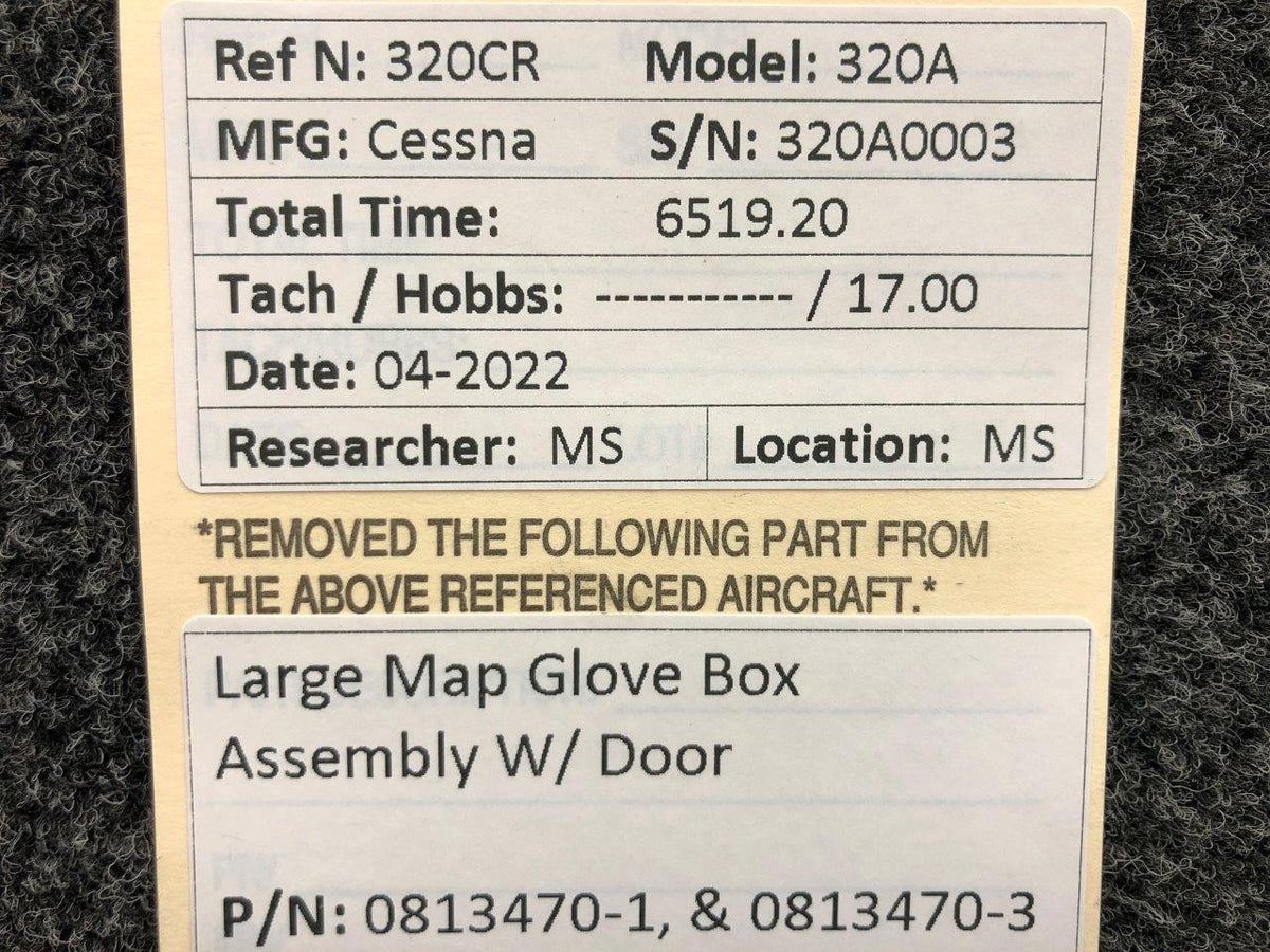 0813470-1 / 0813470-3 Cessna 320A Large Map Glove Box Assembly W/ Door BAS Part Sales | Airplane Parts