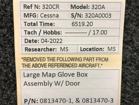 0813470-1 / 0813470-3 Cessna 320A Large Map Glove Box Assembly W/ Door BAS Part Sales | Airplane Parts
