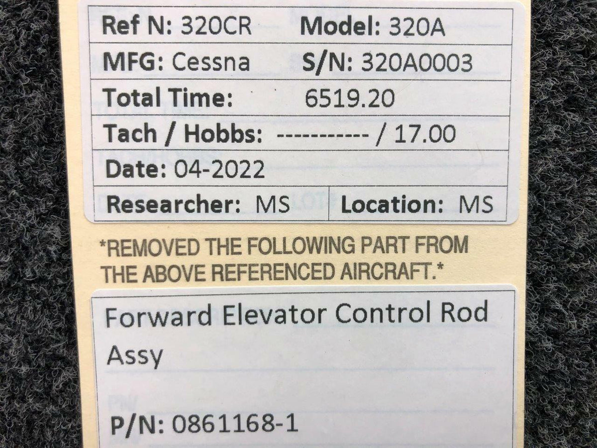 Cessna Aircraft Parts 0861168-1 Cessna 320A Forward Elevator Control Rod Assembly