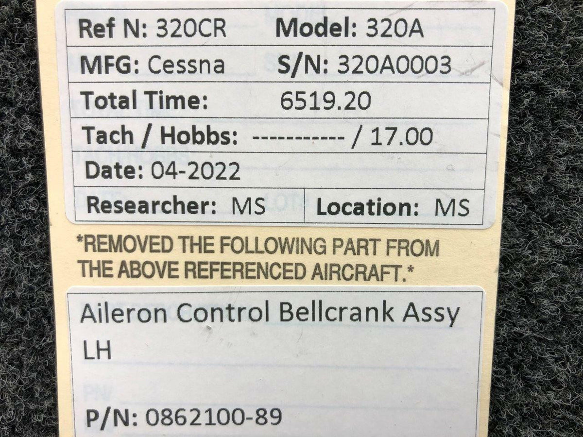 Cessna Aircraft Parts 0862100-89 Cessna 320A Aileron Control Bellcrank Assembly LH