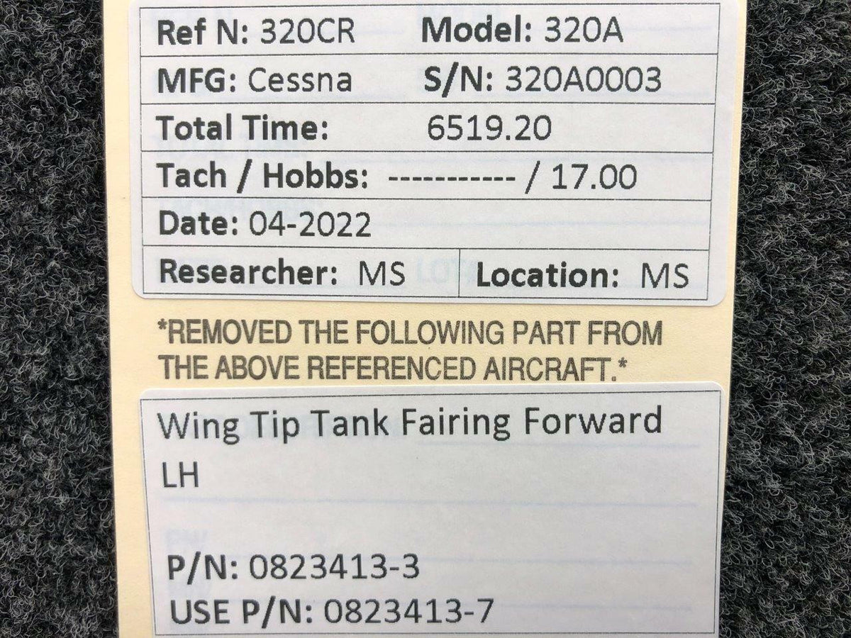 Cessna Aircraft Parts 0823413-3 USE 0823413-7 Cessna 320A Wing Tip Tank Fairing Forward LH