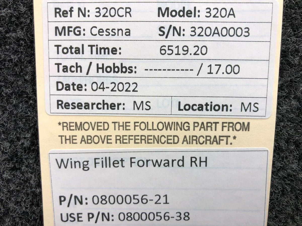 Cessna Aircraft Parts 0800056-21 USE 0800056-38 Cessna 320A Wing Fillet Forward RH