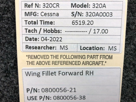 Cessna Aircraft Parts 0800056-21 USE 0800056-38 Cessna 320A Wing Fillet Forward RH