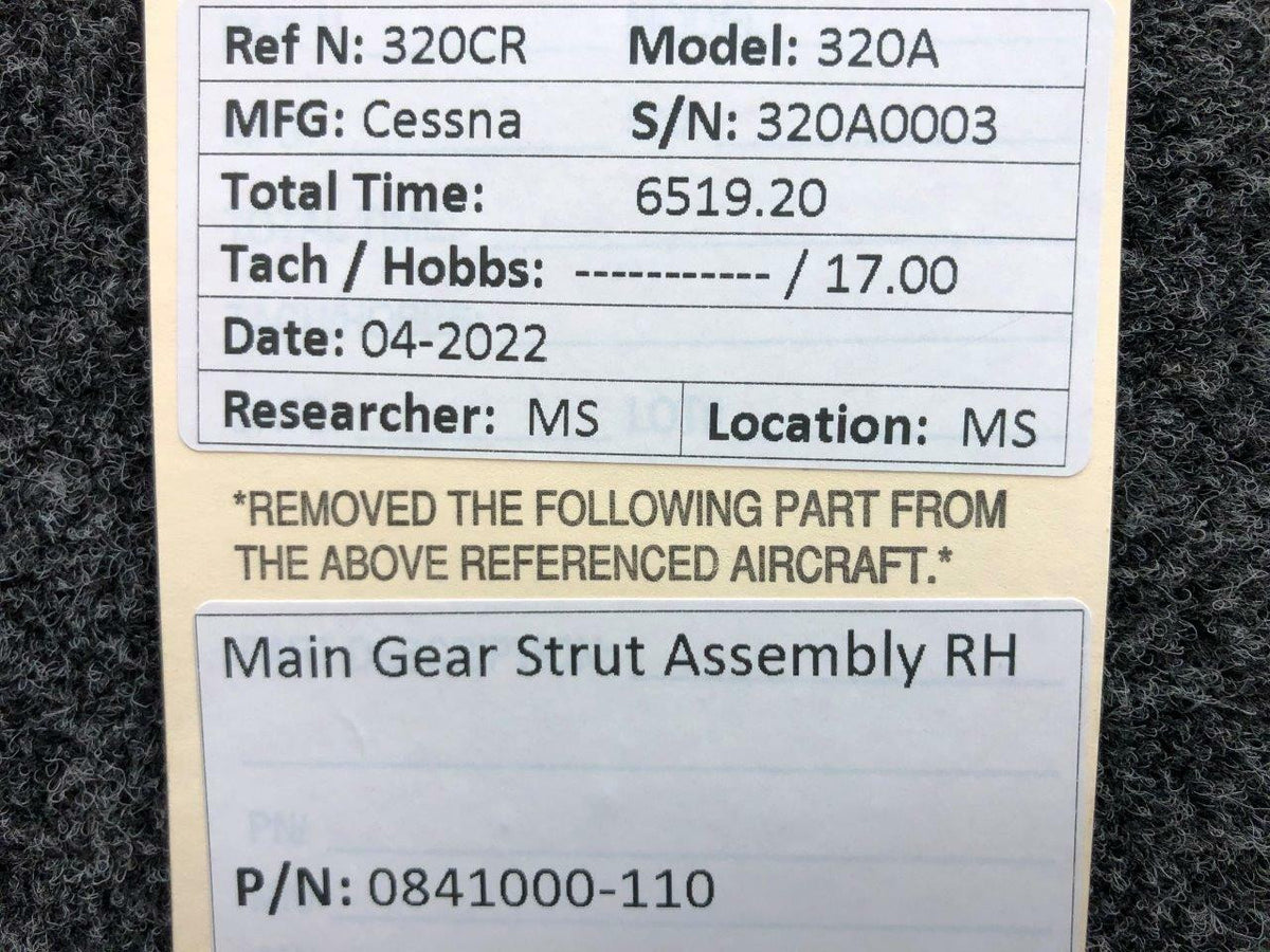 Cessna Aircraft Parts 0841000-110 Cessna 320A Main Gear Strut Assembly RH