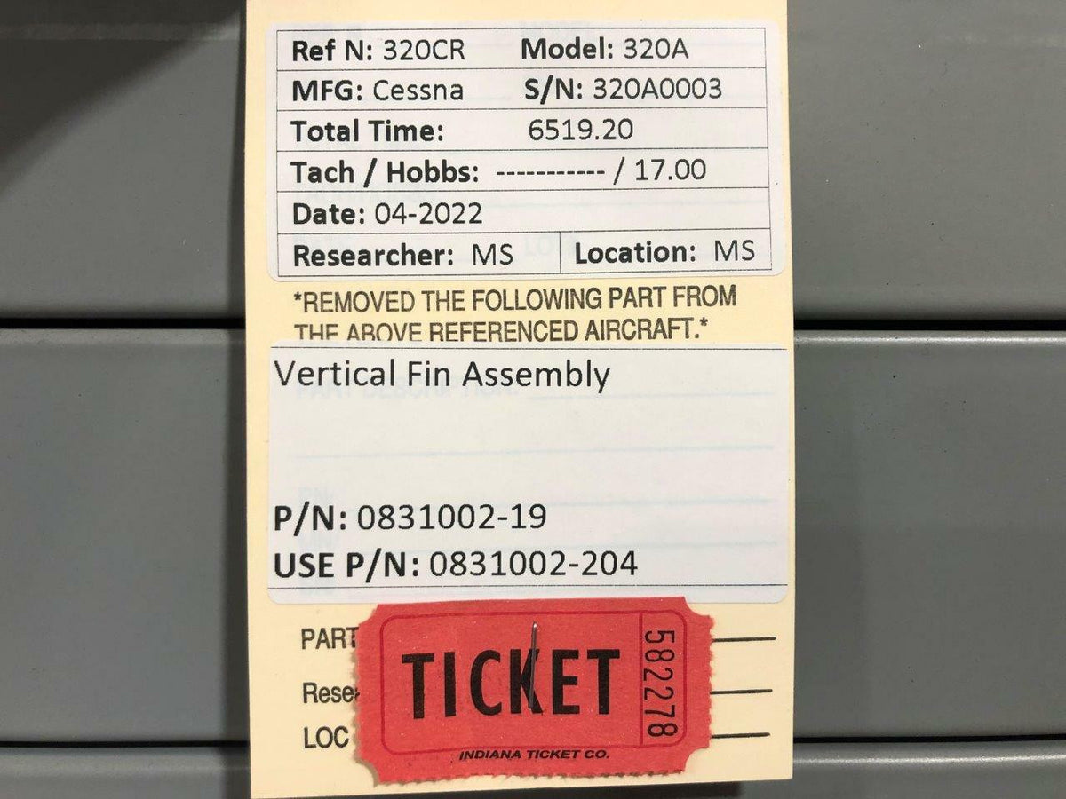 0831002-19 (USE: 0831002-204) Cessna 320A Vertical Fin Assembly BAS Part Sales | Airplane Parts