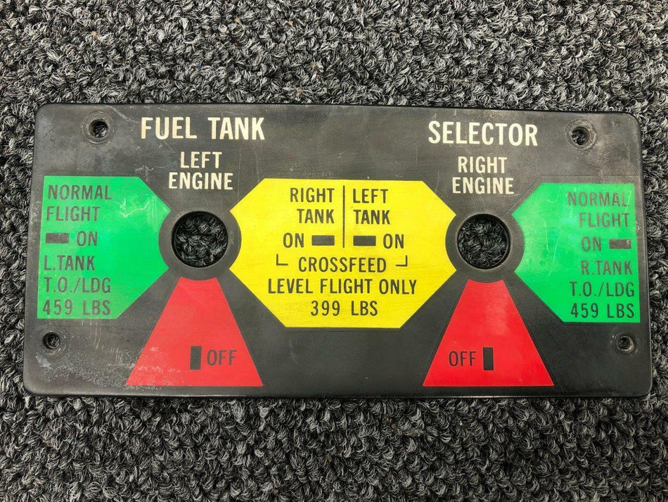 Astron 2570069-1 ALT 2505004-1 Cessna T303 Astron Fuel Selector Placard