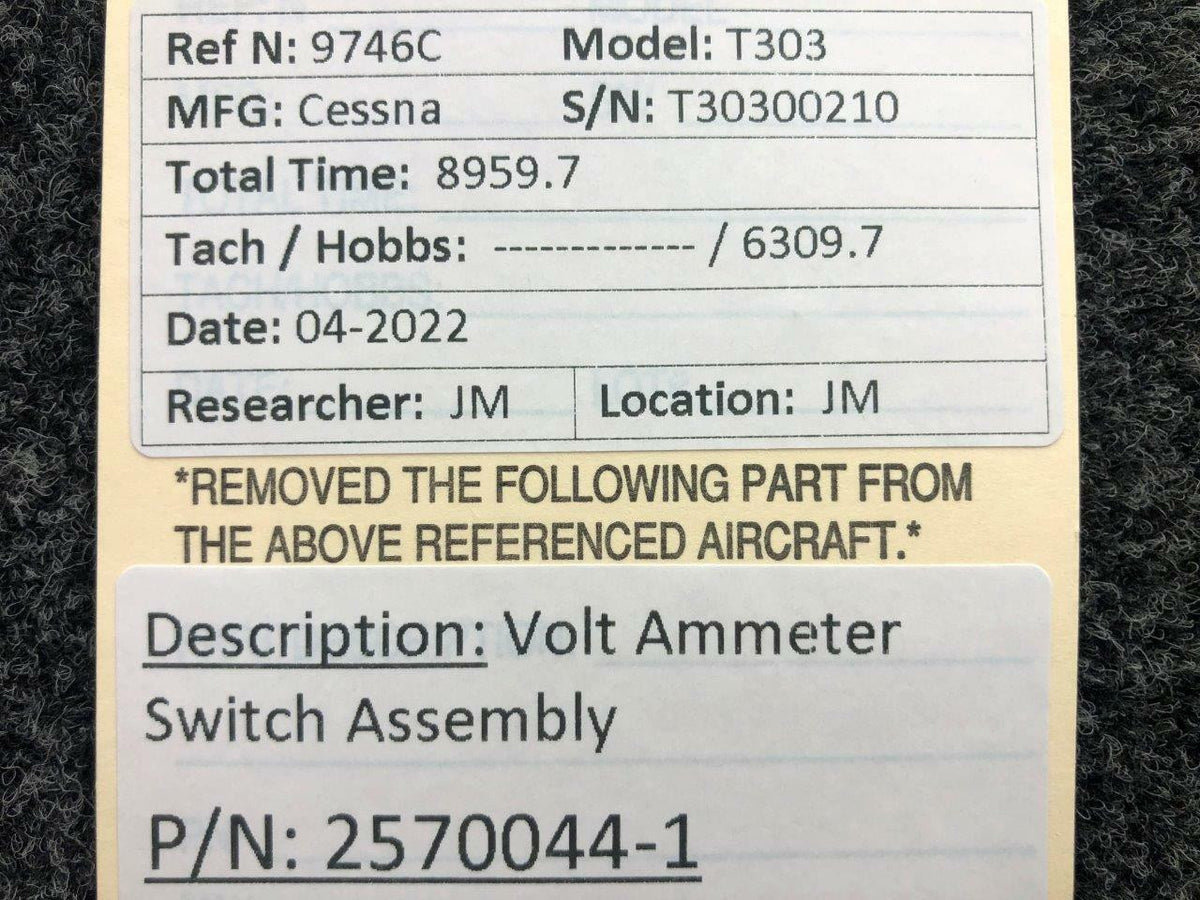 Cessna Aircraft Parts 2570044-1 Cessna T303 Volt Ammeter Switch Assembly