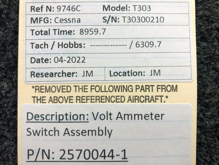 Cessna Aircraft Parts 2570044-1 Cessna T303 Volt Ammeter Switch Assembly