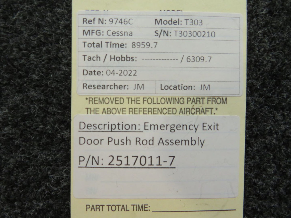 2517011-7 Cessna T303 Emergency Exit Door Push Rod Assembly BAS Part Sales | Airplane Parts