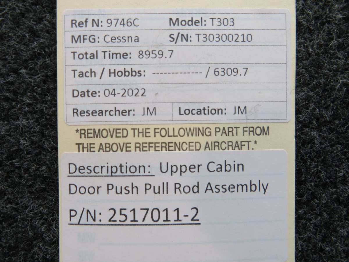 2517011-2 Cessna T303 Upper Cabin Door Push Rod Assembly BAS Part Sales | Airplane Parts
