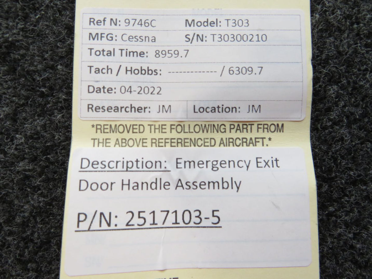 2517103-5 Cessna T303 Emergency Exit Door Handle Assembly BAS Part Sales | Airplane Parts