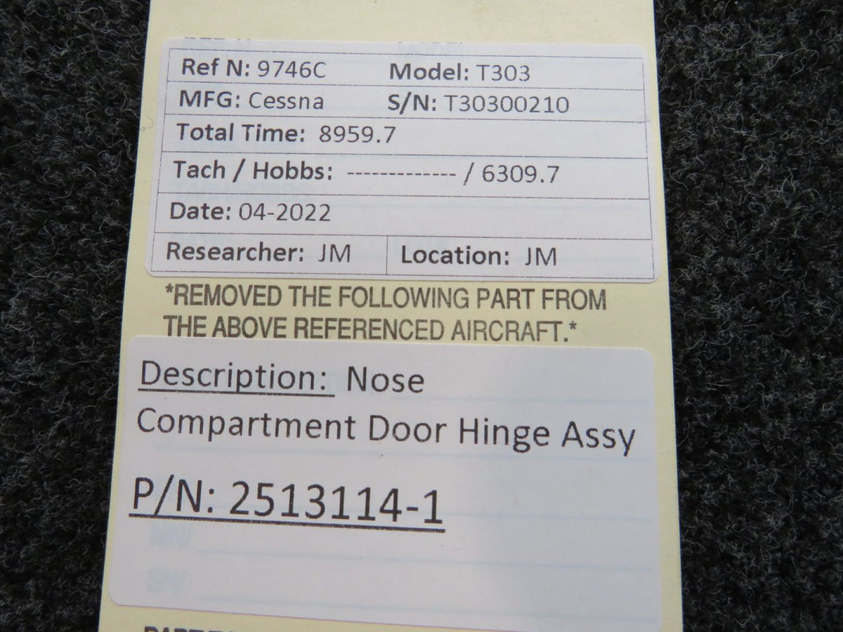2513114-1 Cessna T303 Nose Compartment Door Hinge BAS Part Sales | Airplane Parts