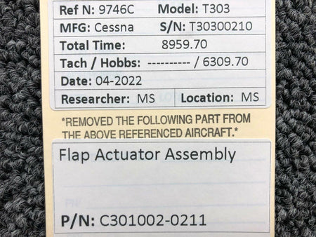 Cessna Aircraft Parts C301002-0211 Cessna T303 Flap Actuator Assembly