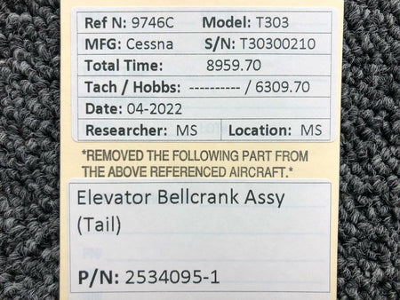 Cessna Aircraft Parts 2534095-1 Cessna T303 Elevator Bellcrank Assembly Tail
