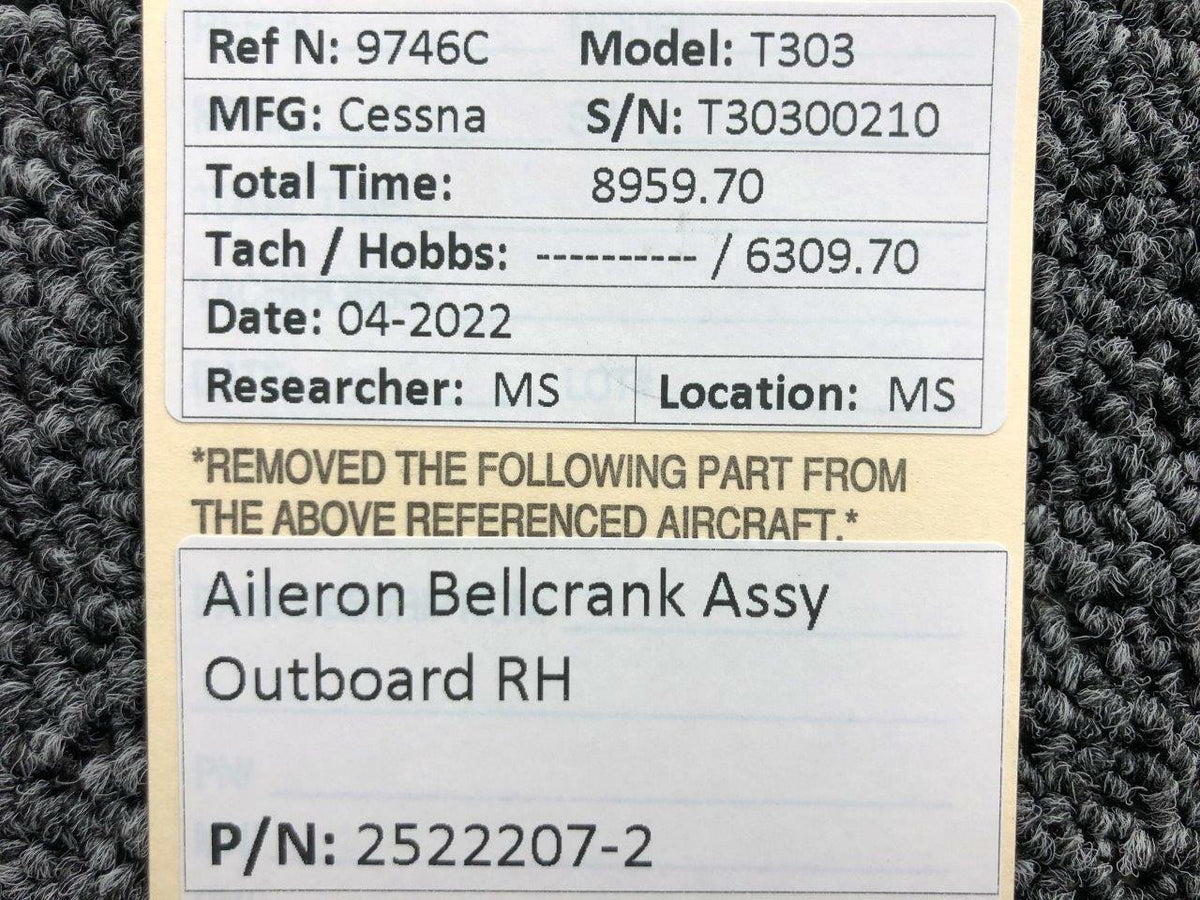Cessna Aircraft Parts 2522207-2 Cessna T303 Aileron Bellcrank Assembly Outboard RH