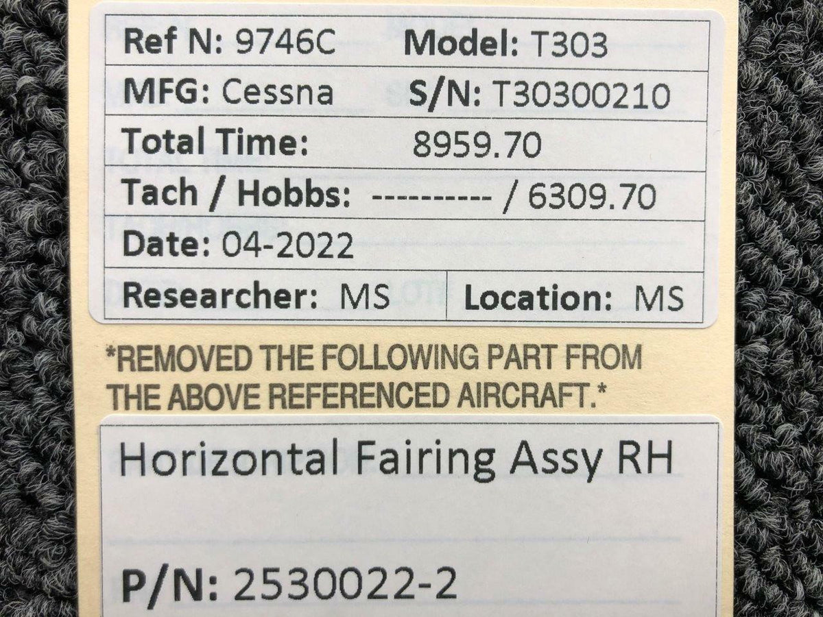 Cessna Aircraft Parts 2530022-2 Cessna T303 Horizontal Fairing Assembly RH