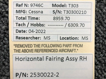 Cessna Aircraft Parts 2530022-2 Cessna T303 Horizontal Fairing Assembly RH