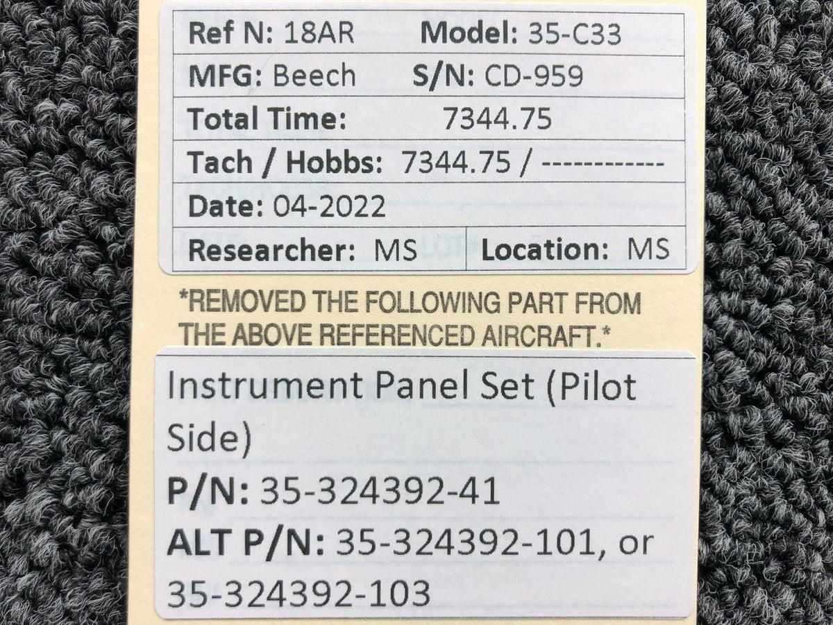 Beechcraft Parts 35-324392-41 ALT 35-324392-103 Beechcraft 35-C33 Instrument Panel Set